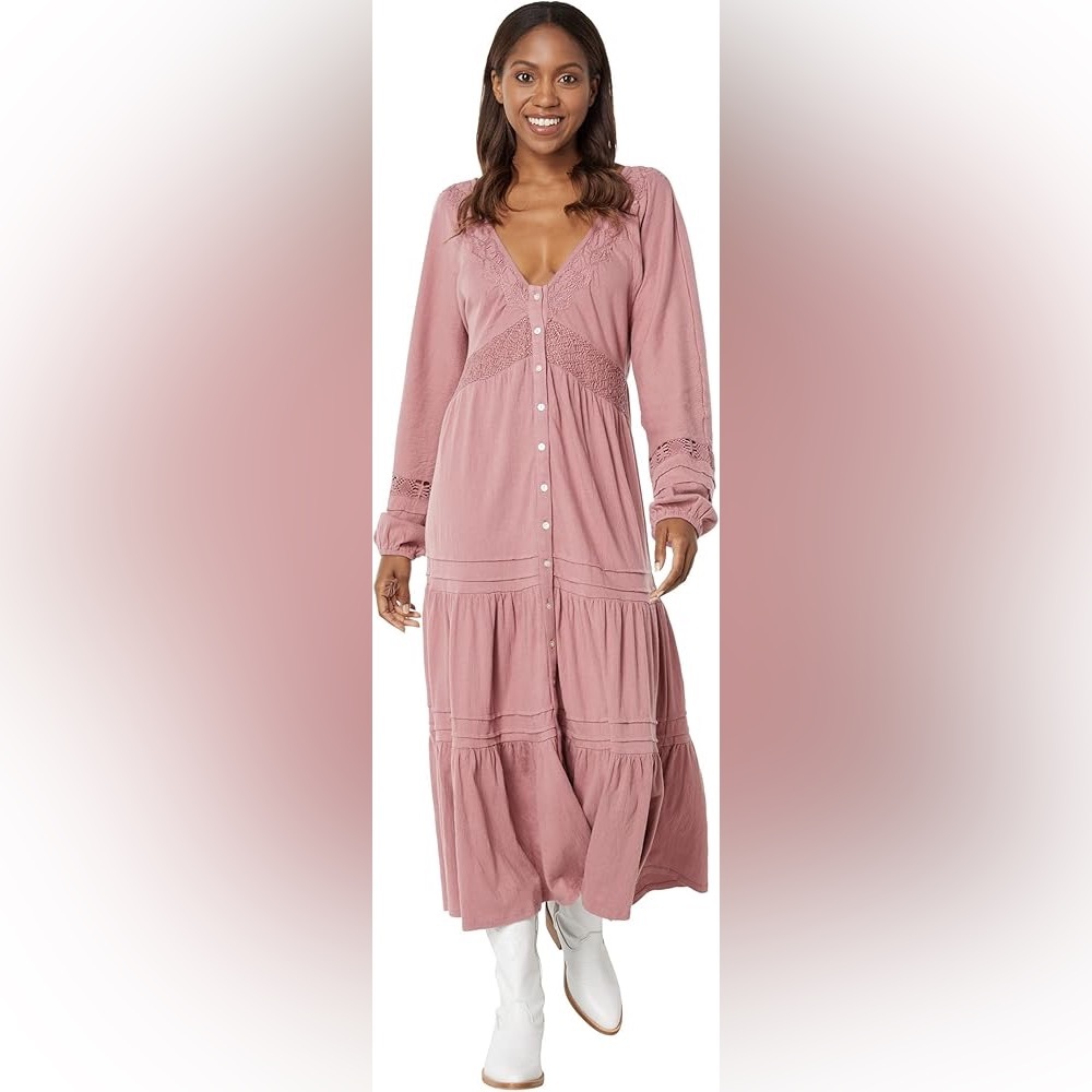 Lucky Brand Dusty Rose Button-Front Maxi Dress